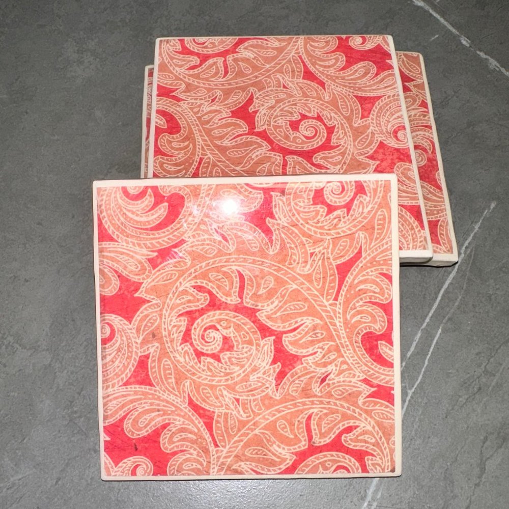 4pcs Vintage Paisley Filigree Floral Ceramic Tile Beverage Coasters - Picture 2 of 5